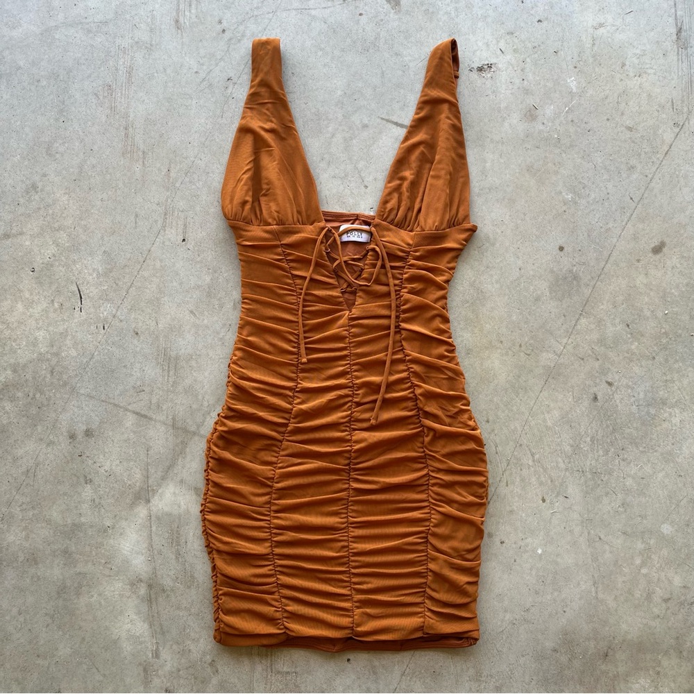 oh polly Ruched brown Dress